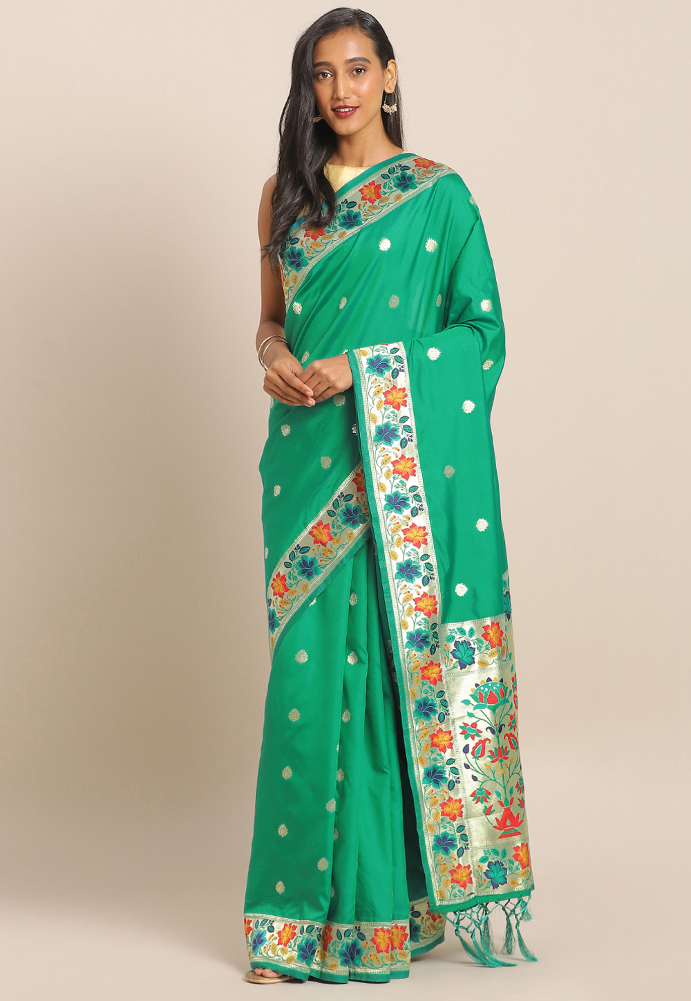Green Banarasi Silk Saree With Blouse 206543