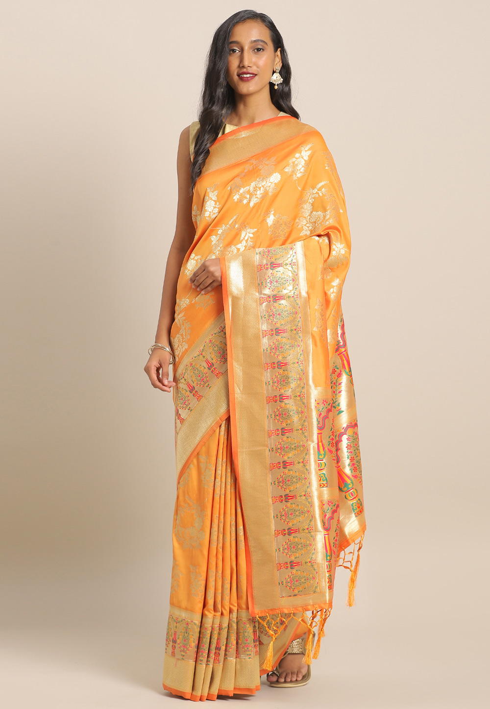 Yellow Banarasi Silk Saree With Blouse 206547