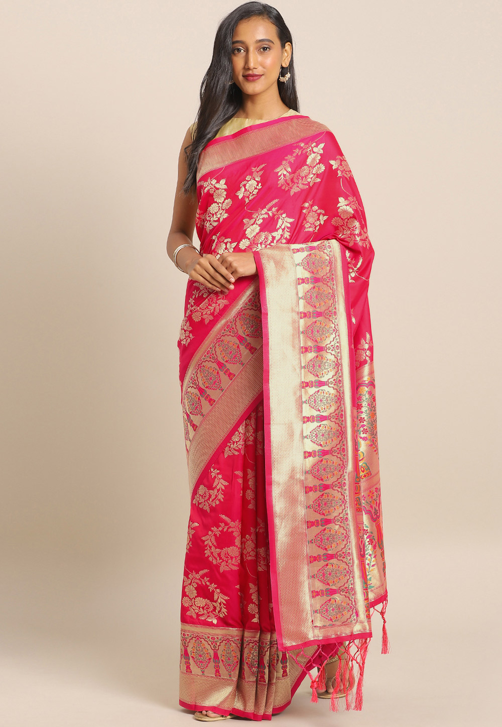 Pink Banarasi Silk Festival Wear Saree 206548