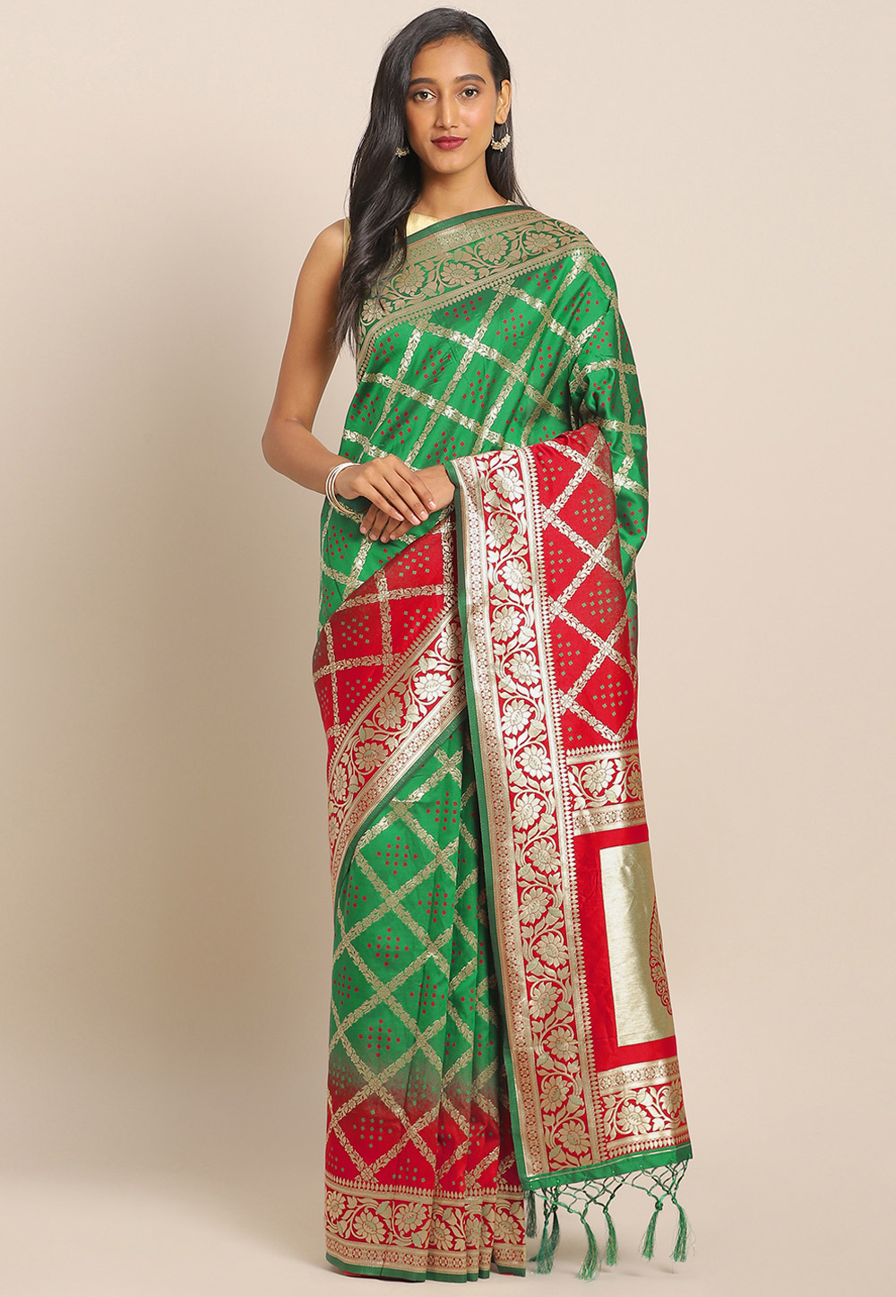 Green Banarasi Silk Saree With Blouse 206549