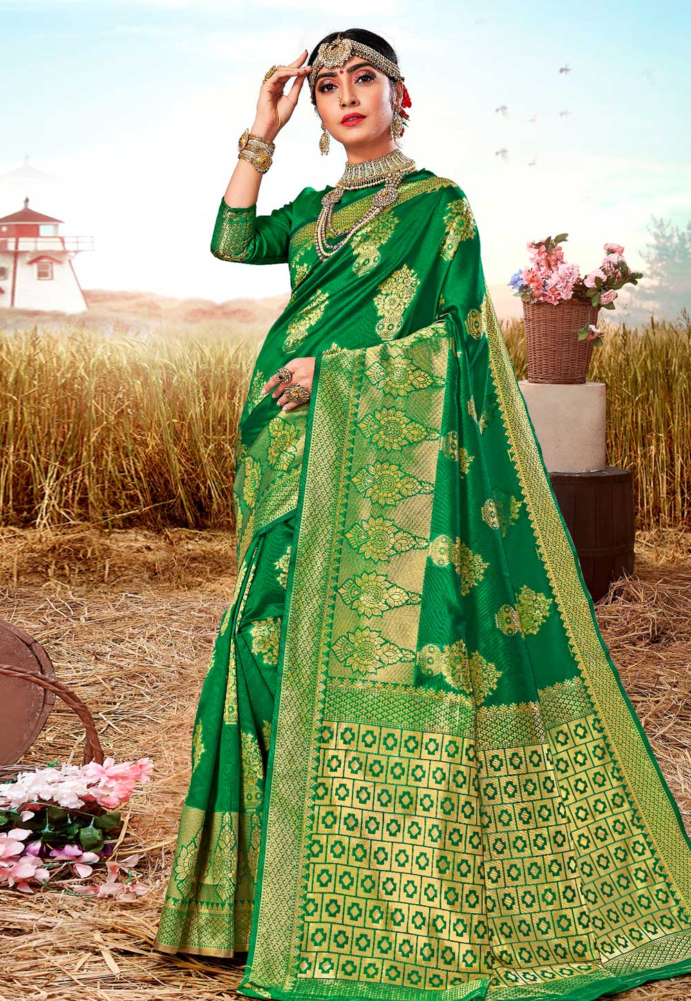 Green Silk Festival Wear Saree 206552