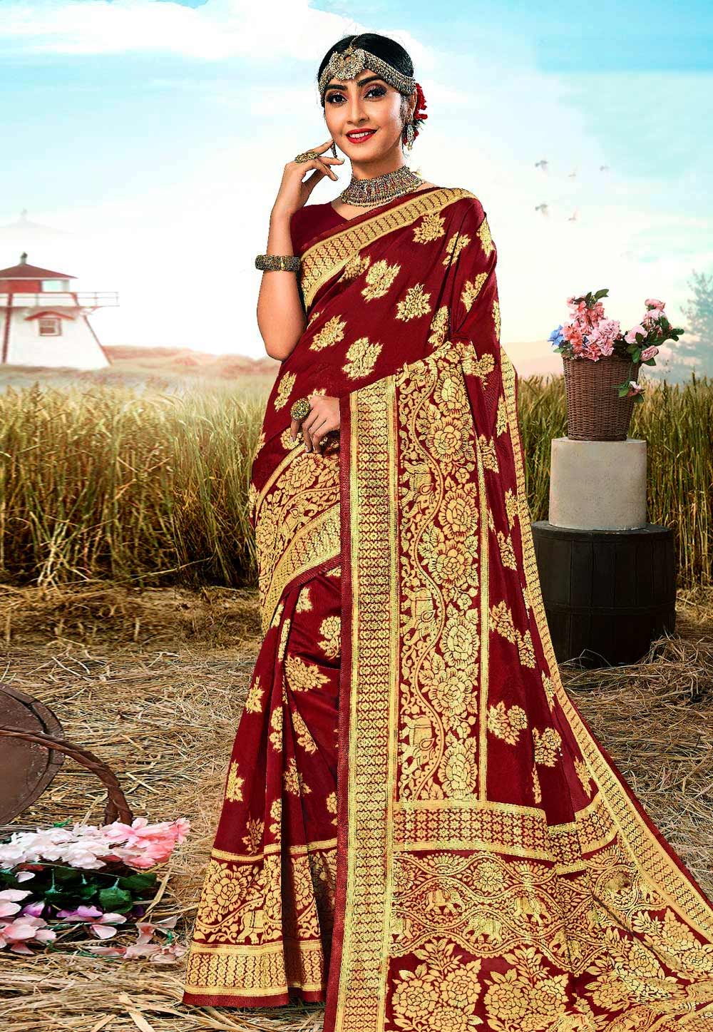 Maroon Silk Festival Wear Saree 206560