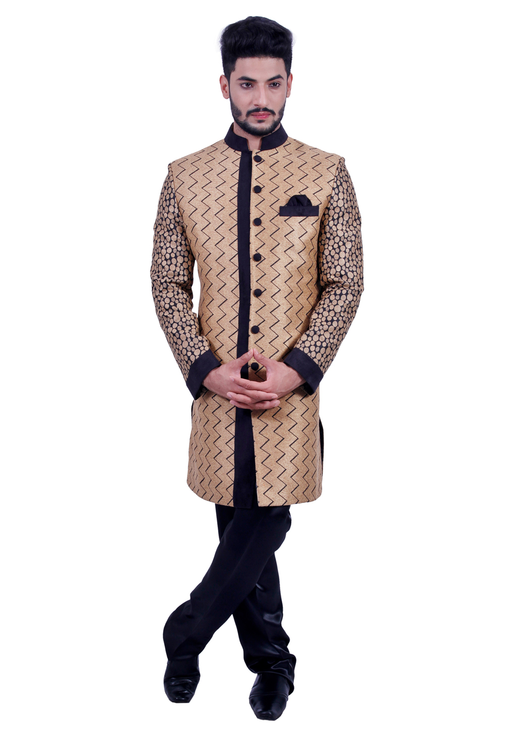 Golden Jute Silk Readymade Indo Western Suit 204464