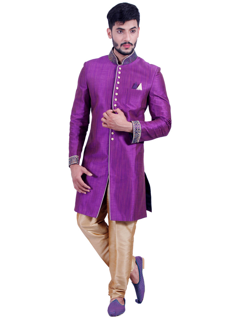 Purple Art Silk Readymade Indo Western Sherwani 72914