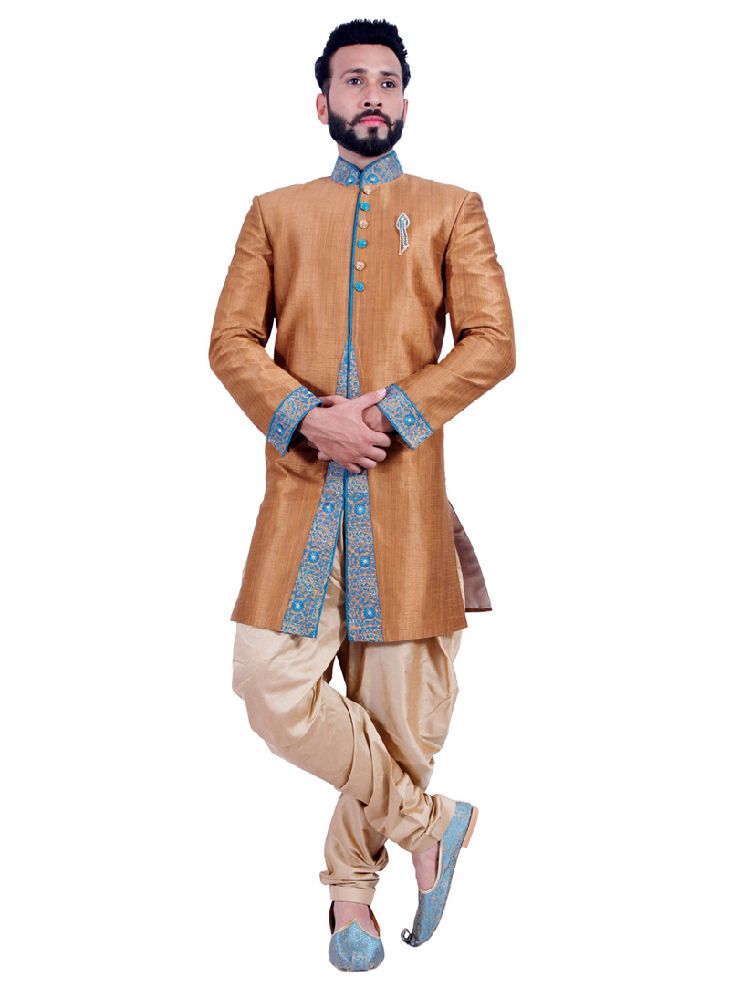 Brown Art Silk Readymade Indo Western Sherwani 72923