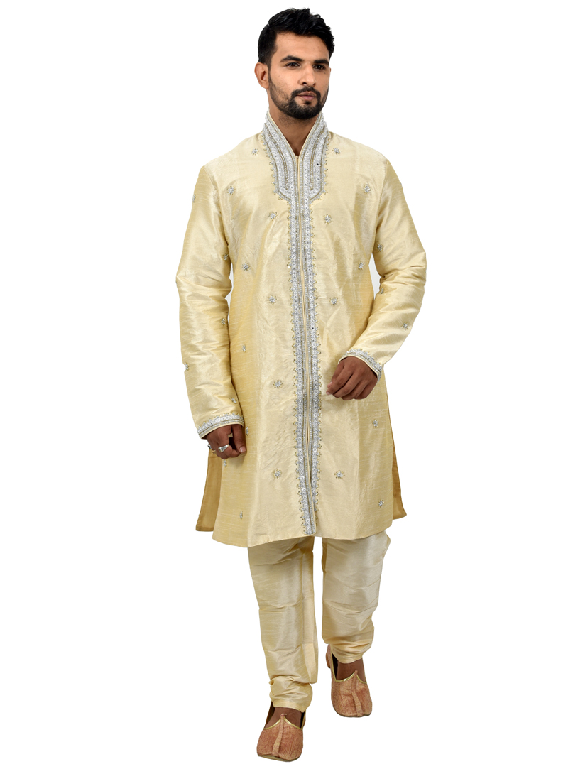 Cream Art Silk Readymade Indo Western Suit 112323