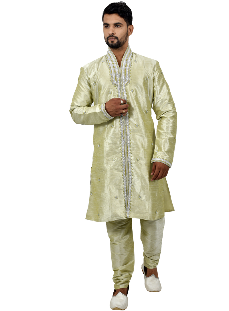 Light Green Art Silk Readymade Indo Western Suit 112327