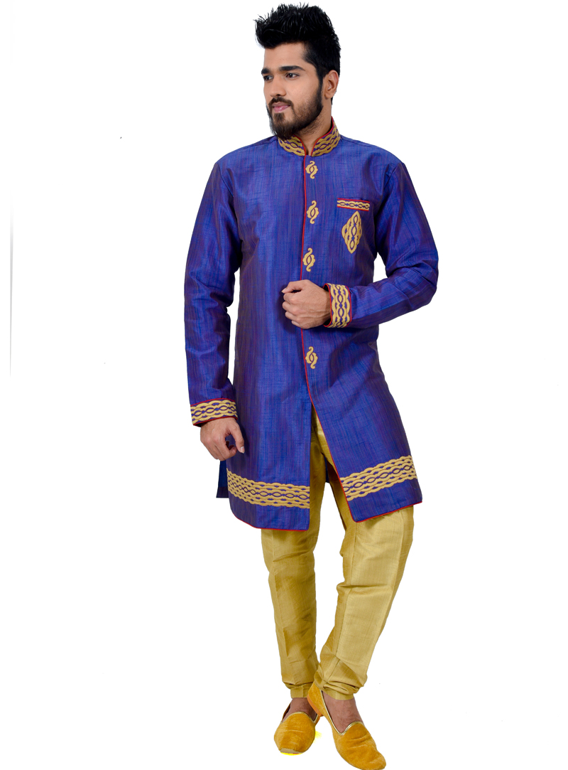 Royal Blue Silk Readymade Indo Western Suit 112330