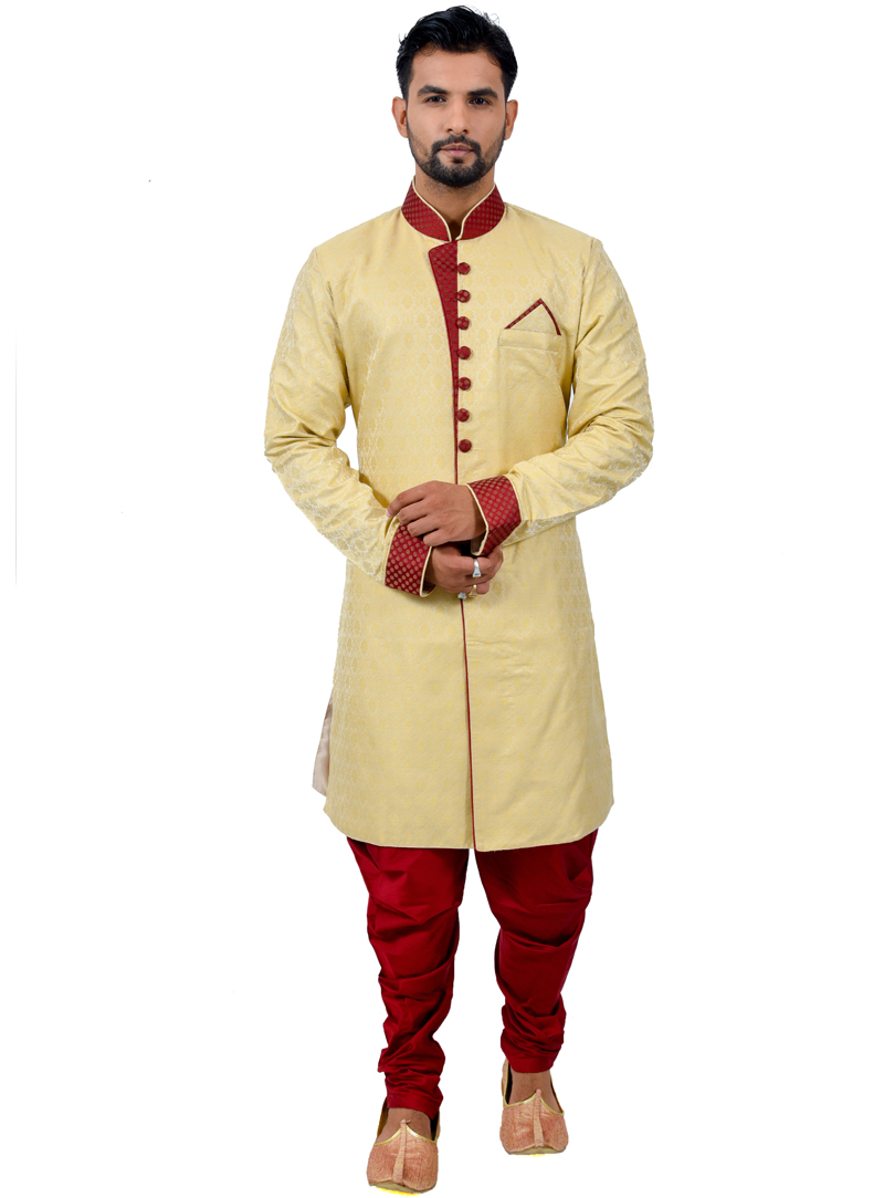 Beige Silk Readymade Indo Western Suit 112333