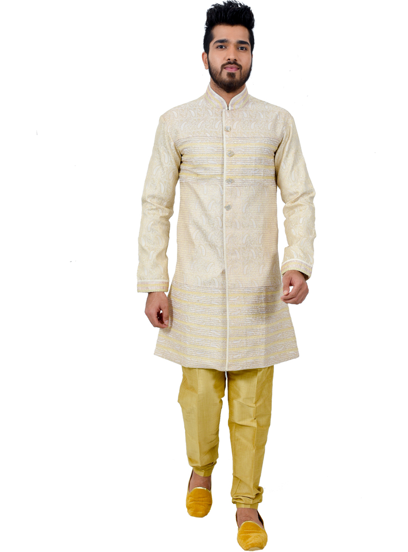 Beige Silk Readymade Indo Western Suit 112336