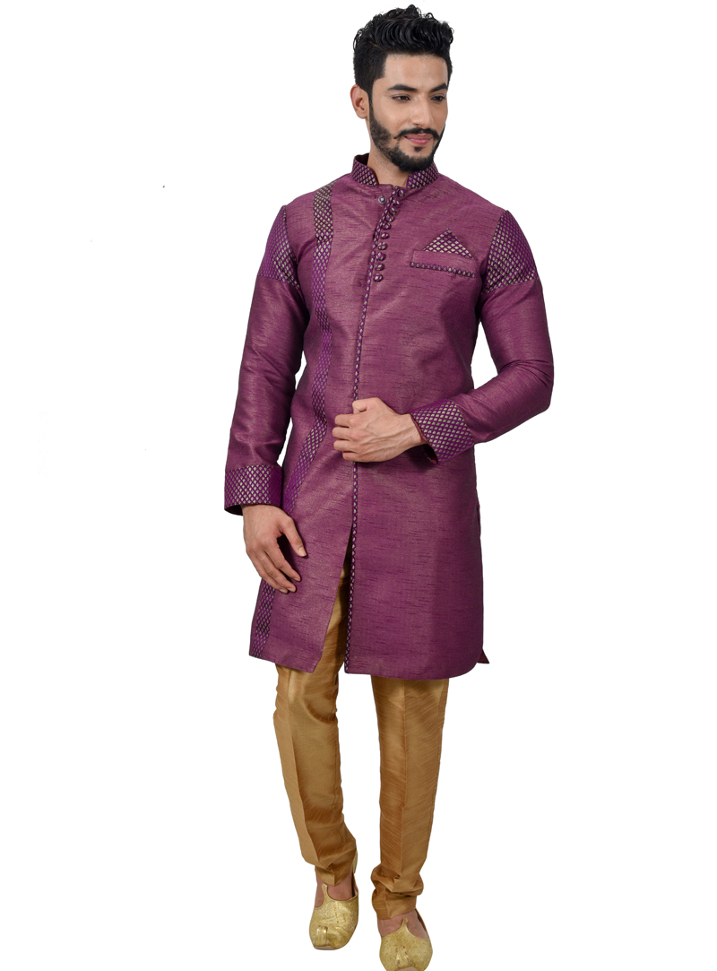 Purple Art Silk Readymade Indo Western Suit 112337