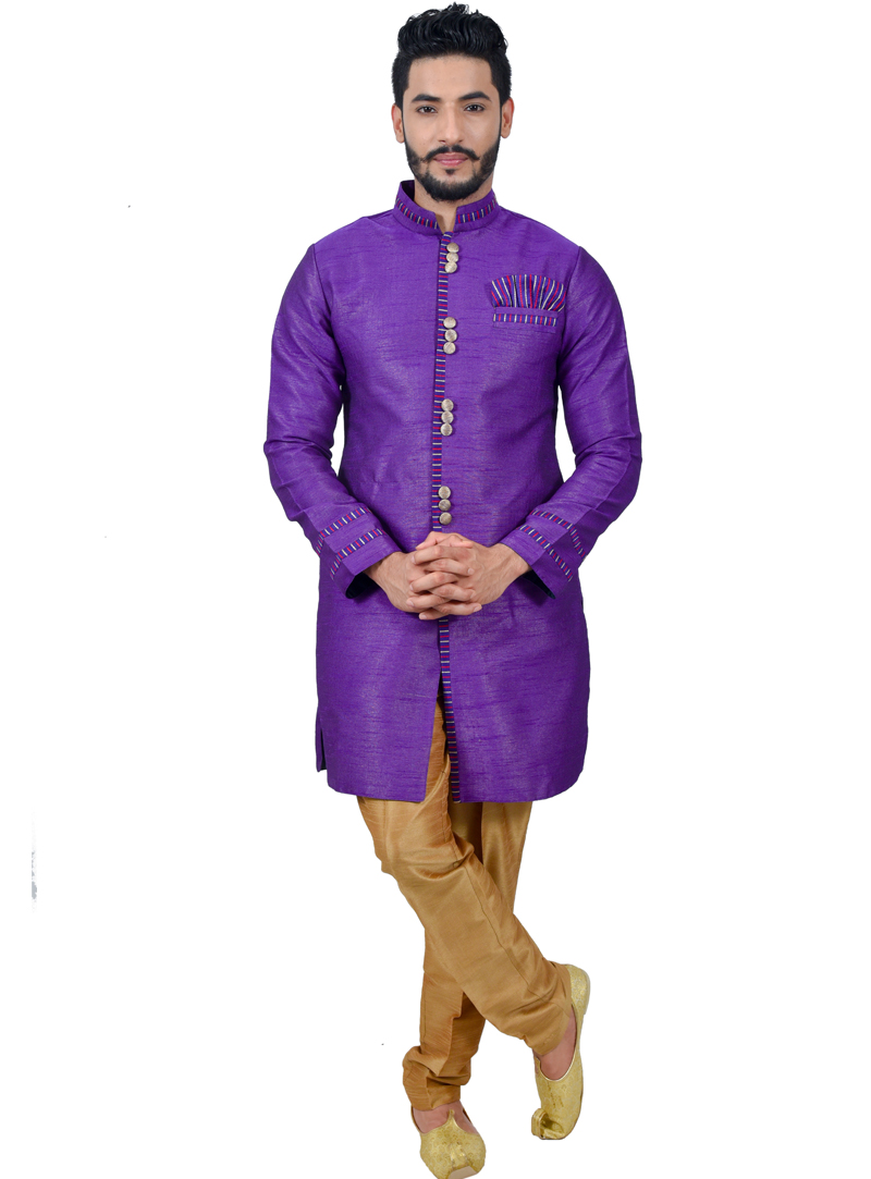 Purple Art Silk Readymade Indo Western Suit 112343