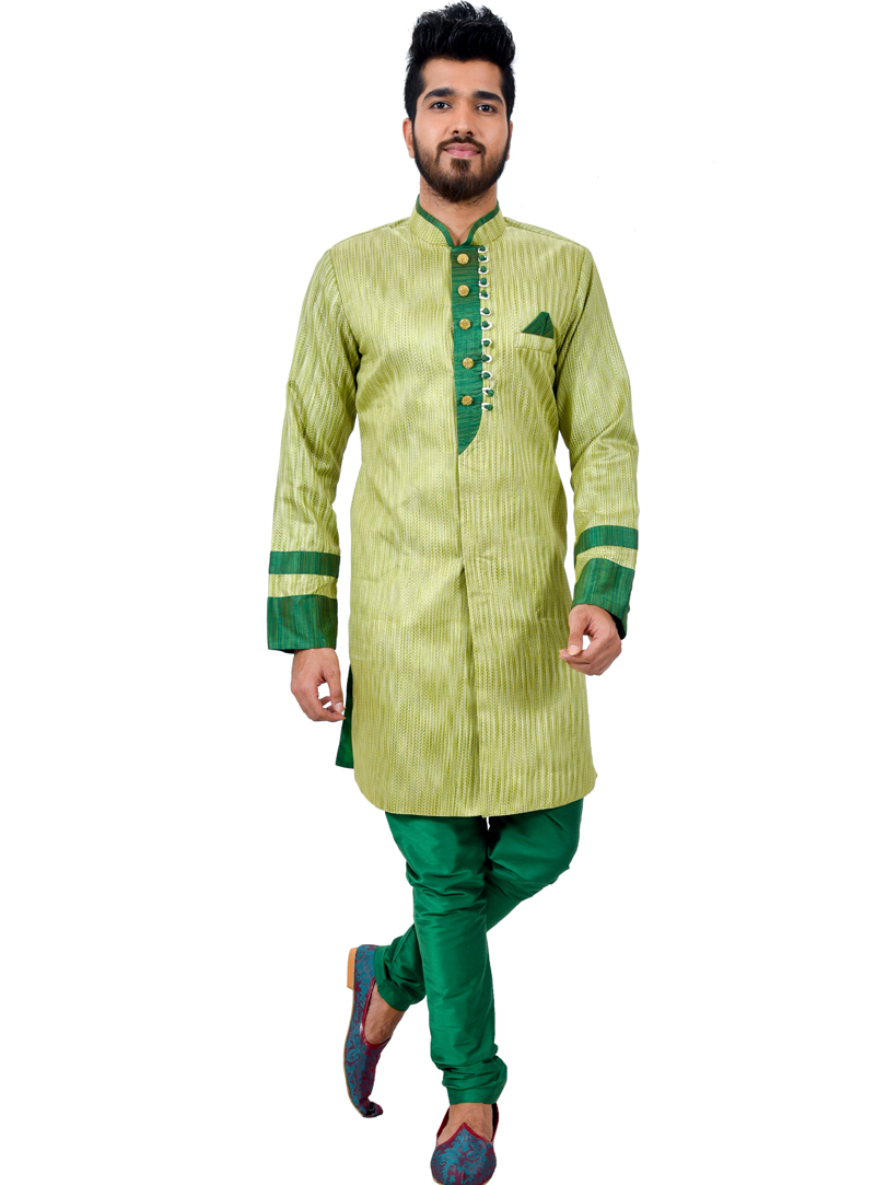 Light Green Art Silk Readymade Indo Western Suit 112348