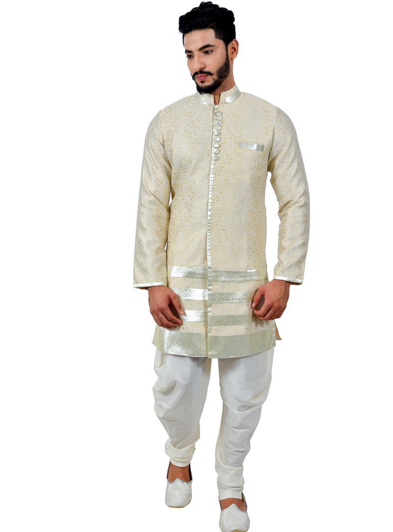 Beige Silk Readymade Indo Western Suit 112350