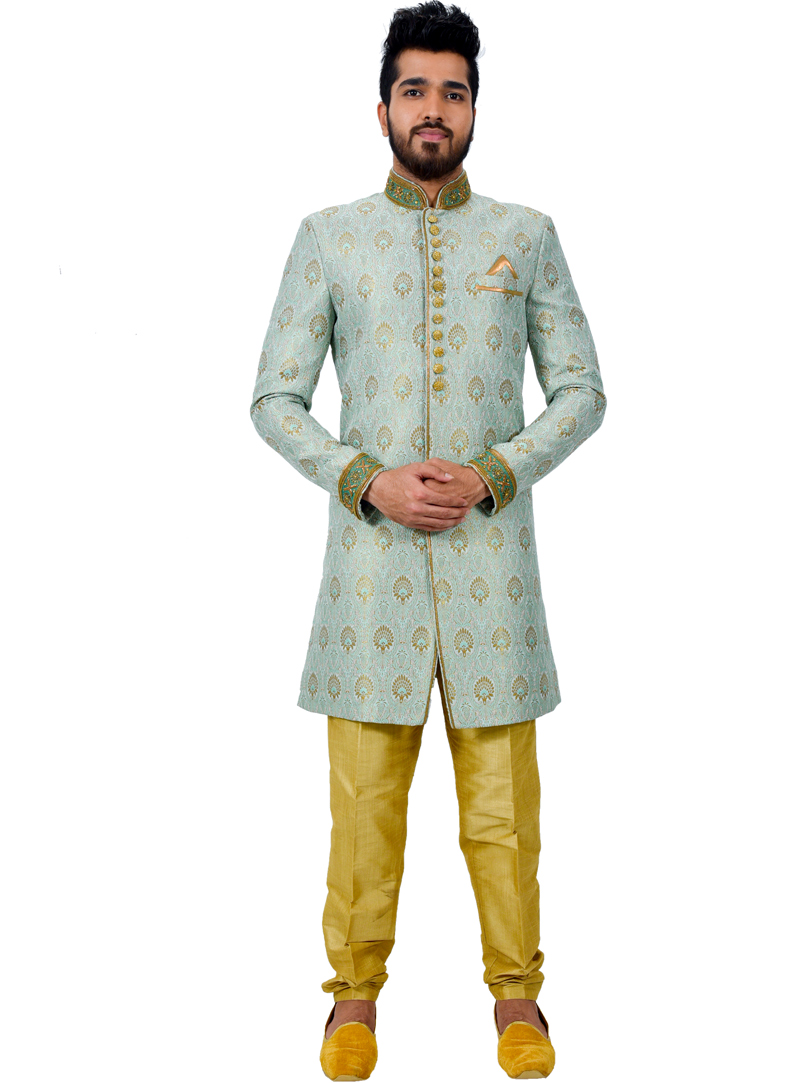 Blue Silk Readymade Indo Western Suit 112351