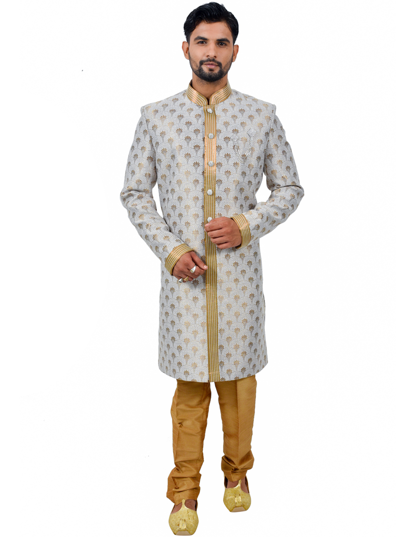 White Silk Readymade Indo Western Suit 112352