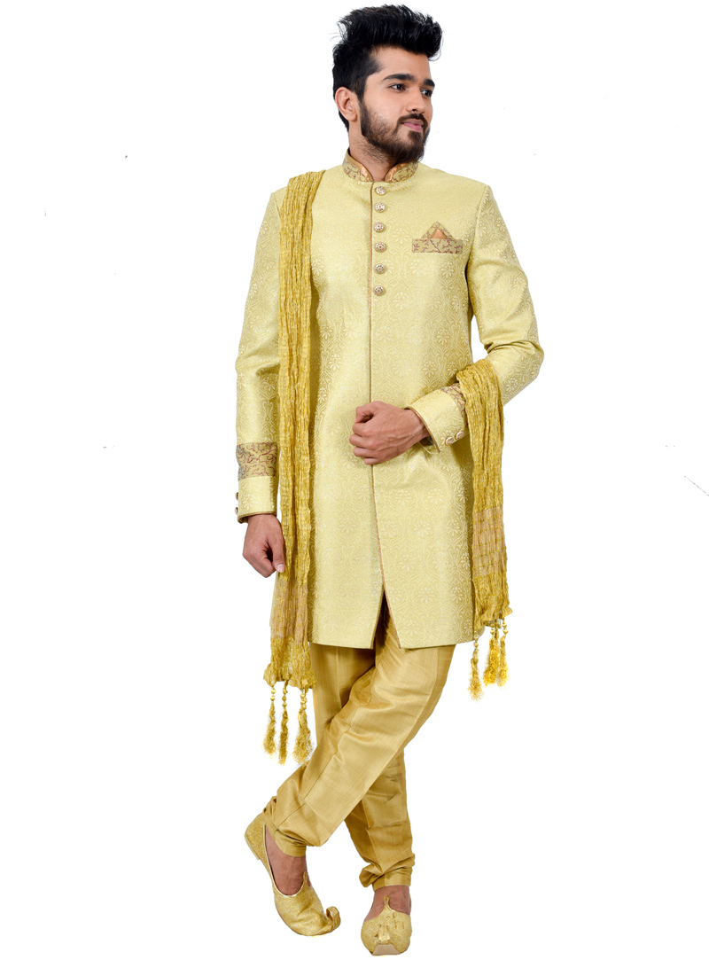 Cream Silk Readymade Indo Western Suit 112355