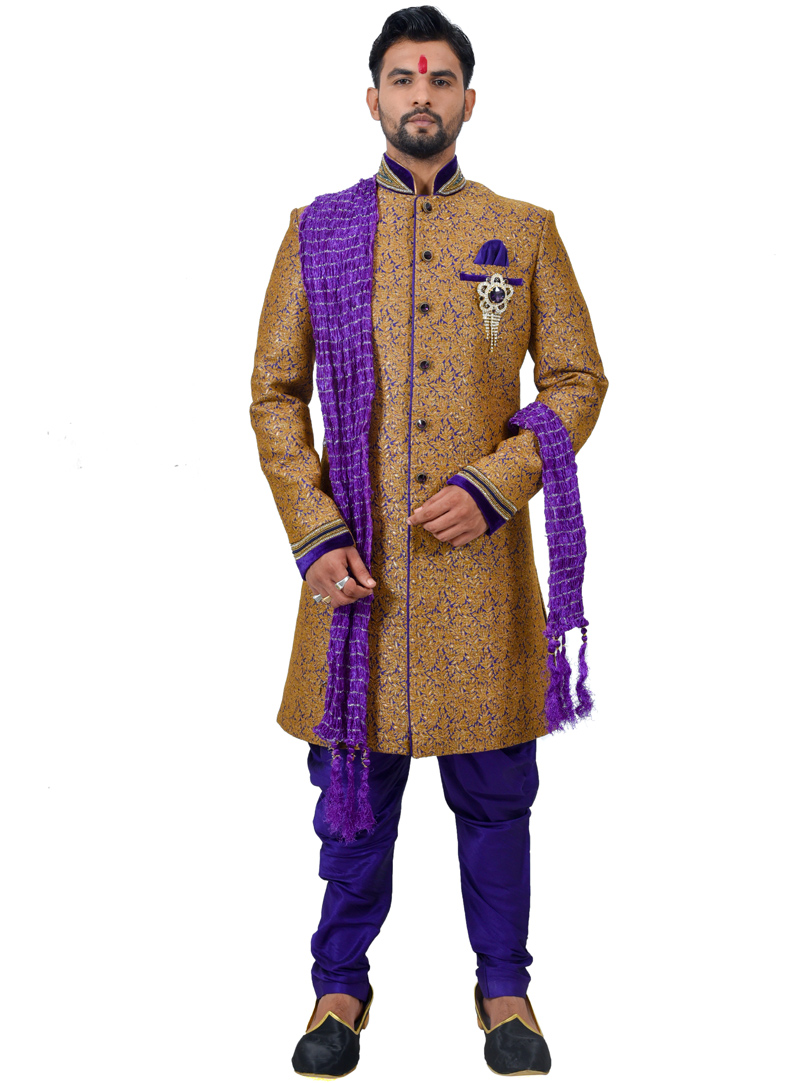 Brown Silk Readymade Indo Western Suit 112363