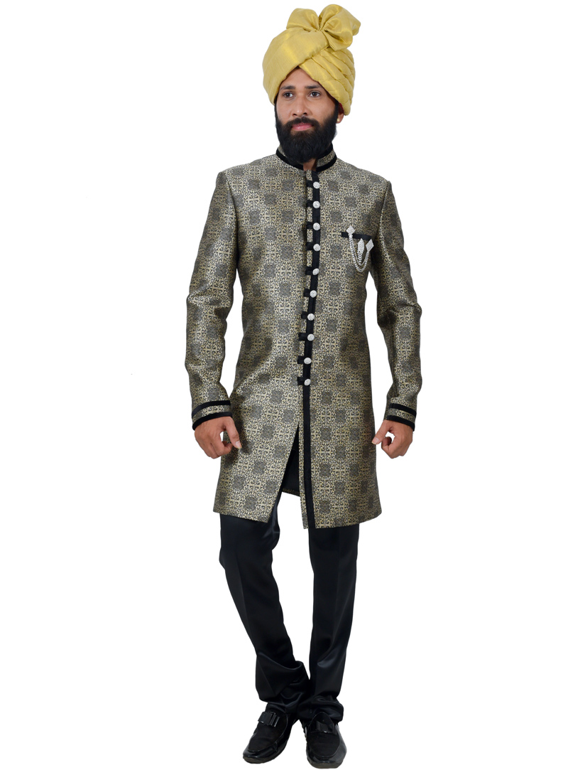 Grey Silk Readymade Indo Western Suit 112368