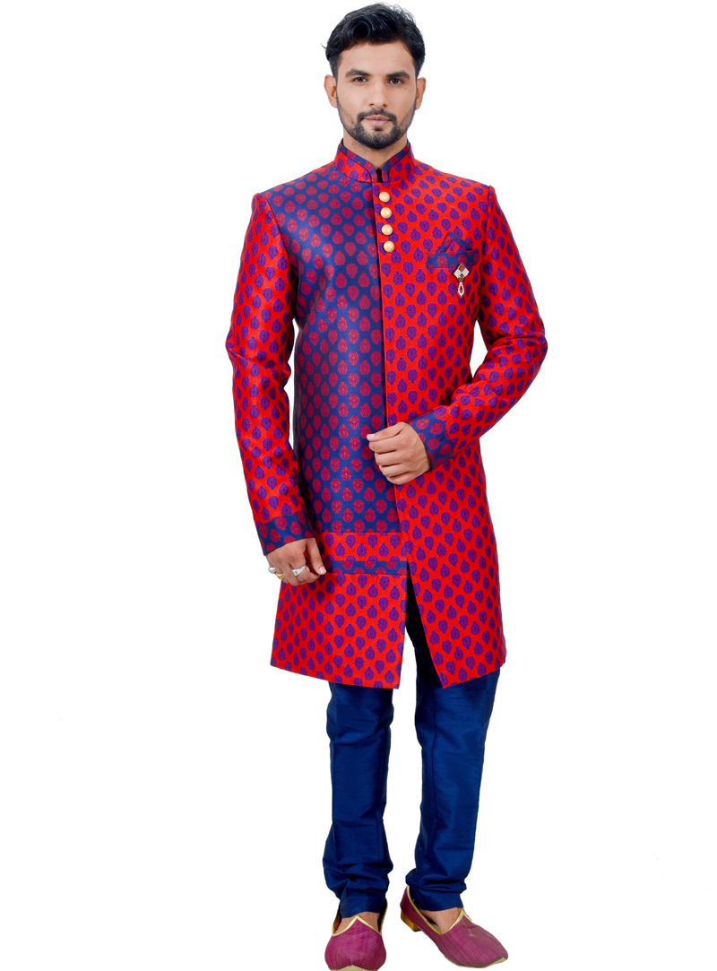 Magenta Silk Readymade Indo Western Suit 112369