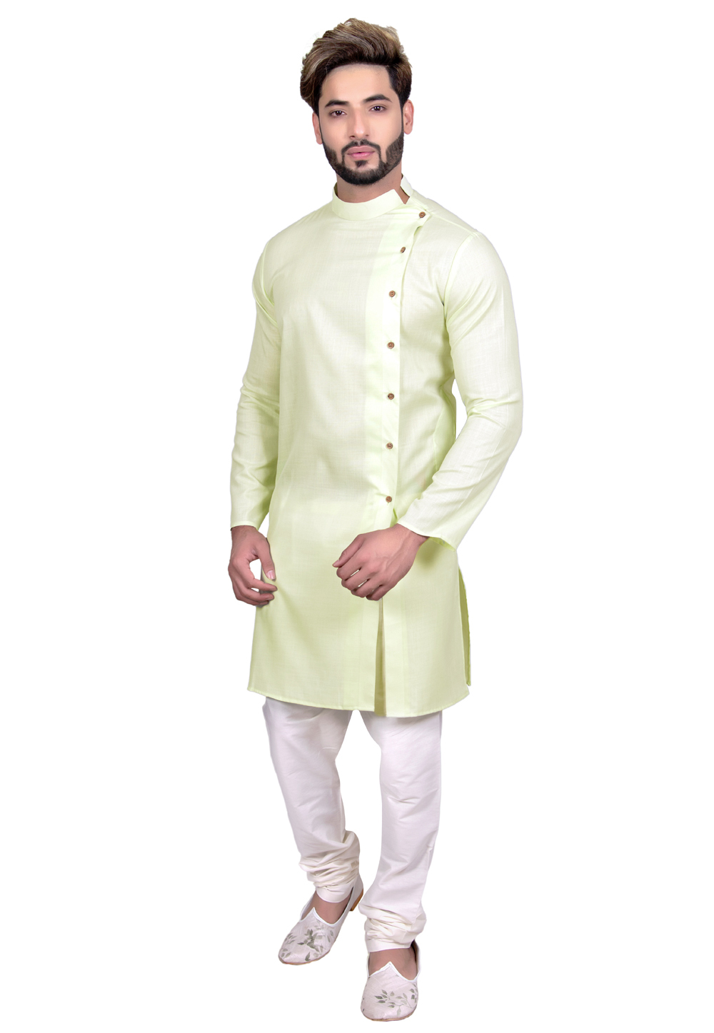 Light Green Cotton Readymade Indo Western Kurta 202458