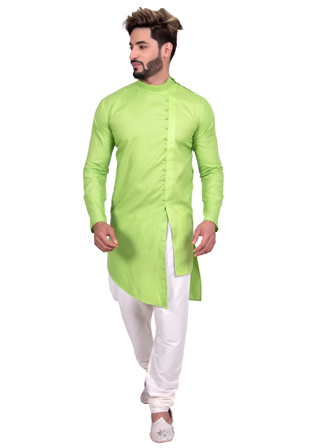 Light Green Cotton Readymade Indo Western Kurta 202461