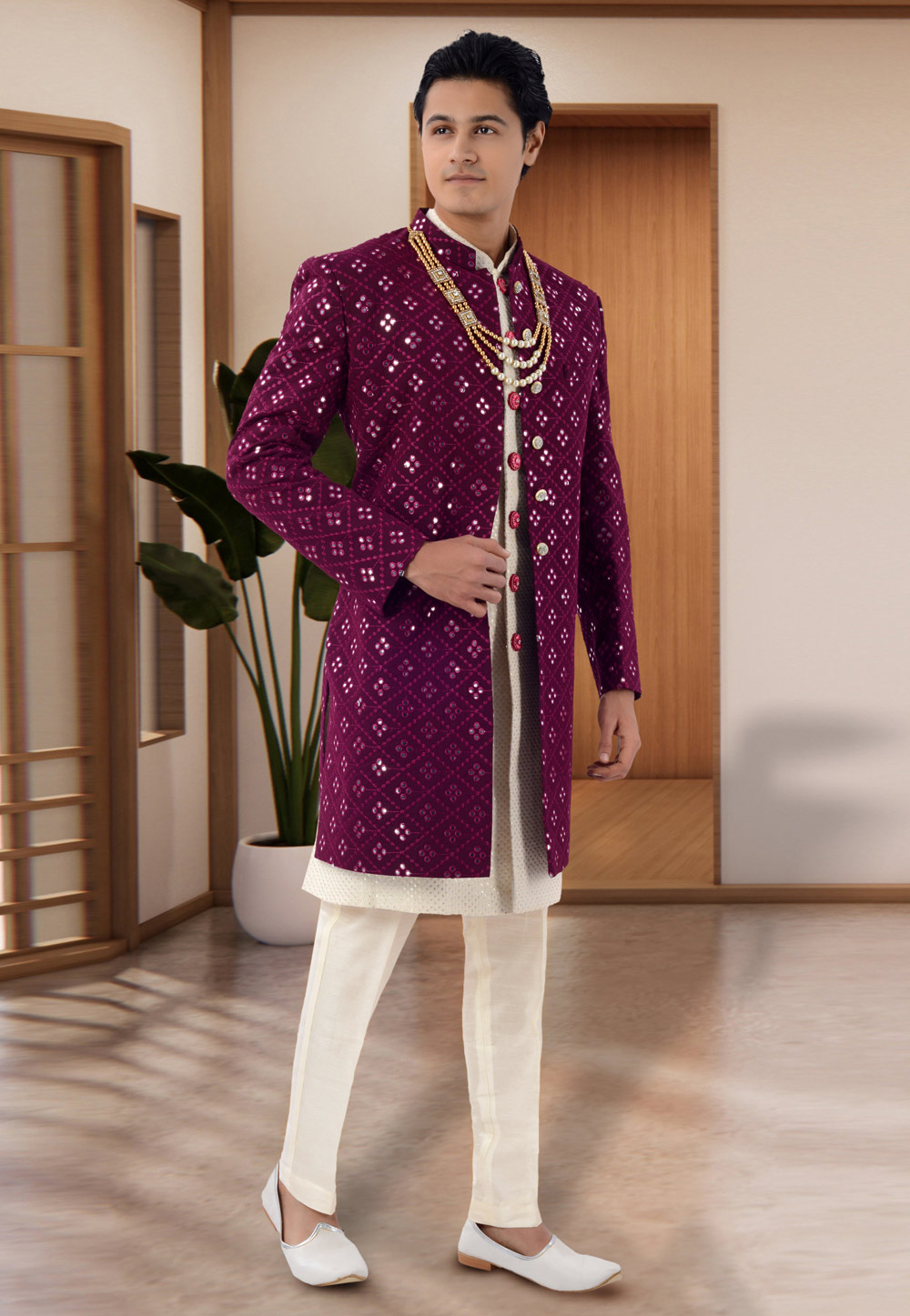 Purple Silk Jacket Style Sherwani 269580