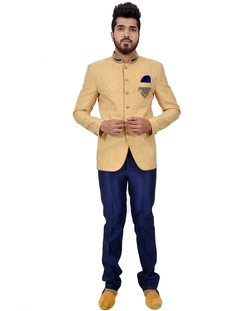 Cream Brocade Jodhpuri Suit 113997
