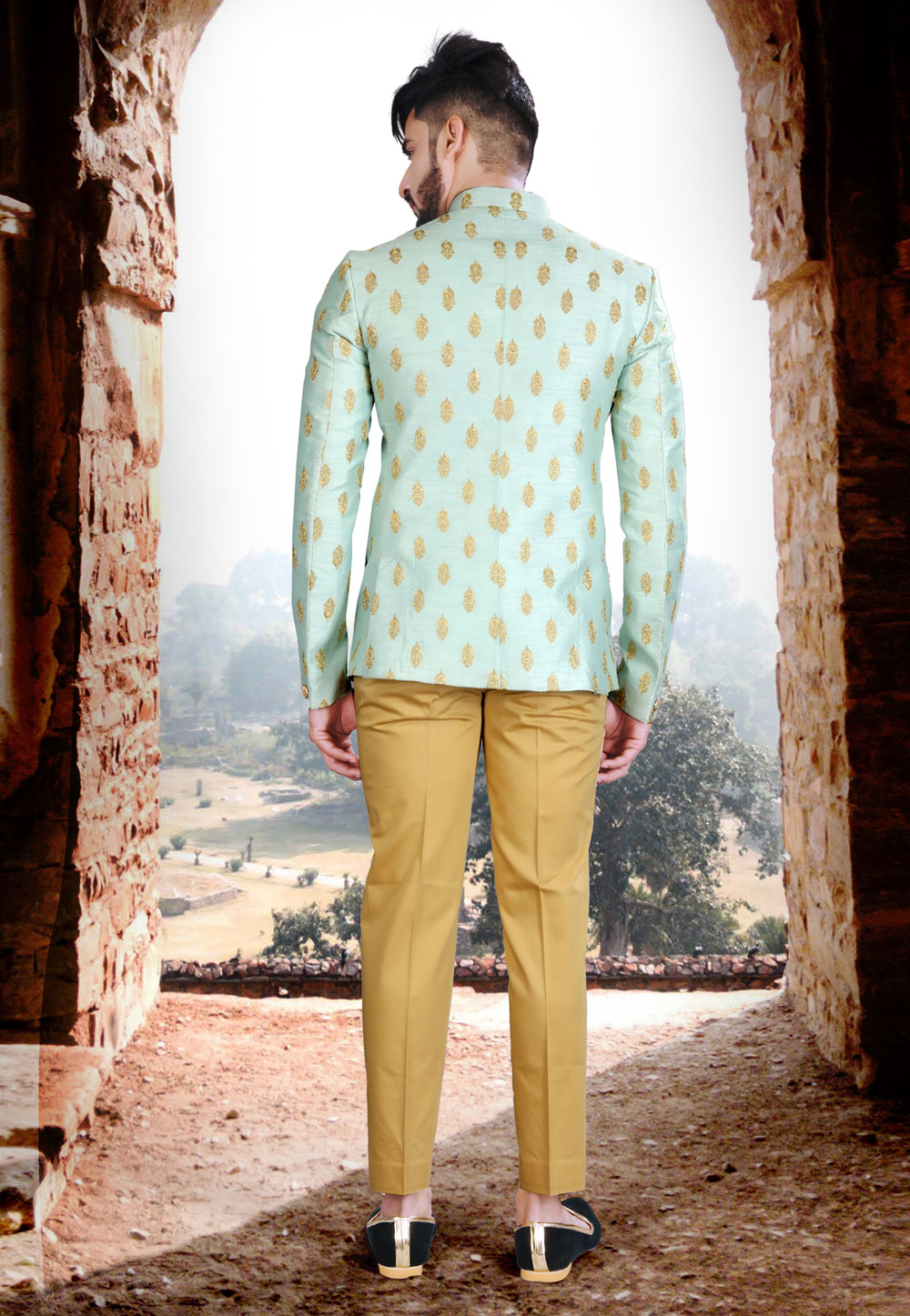 RK308210102022 Sky Blue Art Silk Jodhpuri Suit 2
