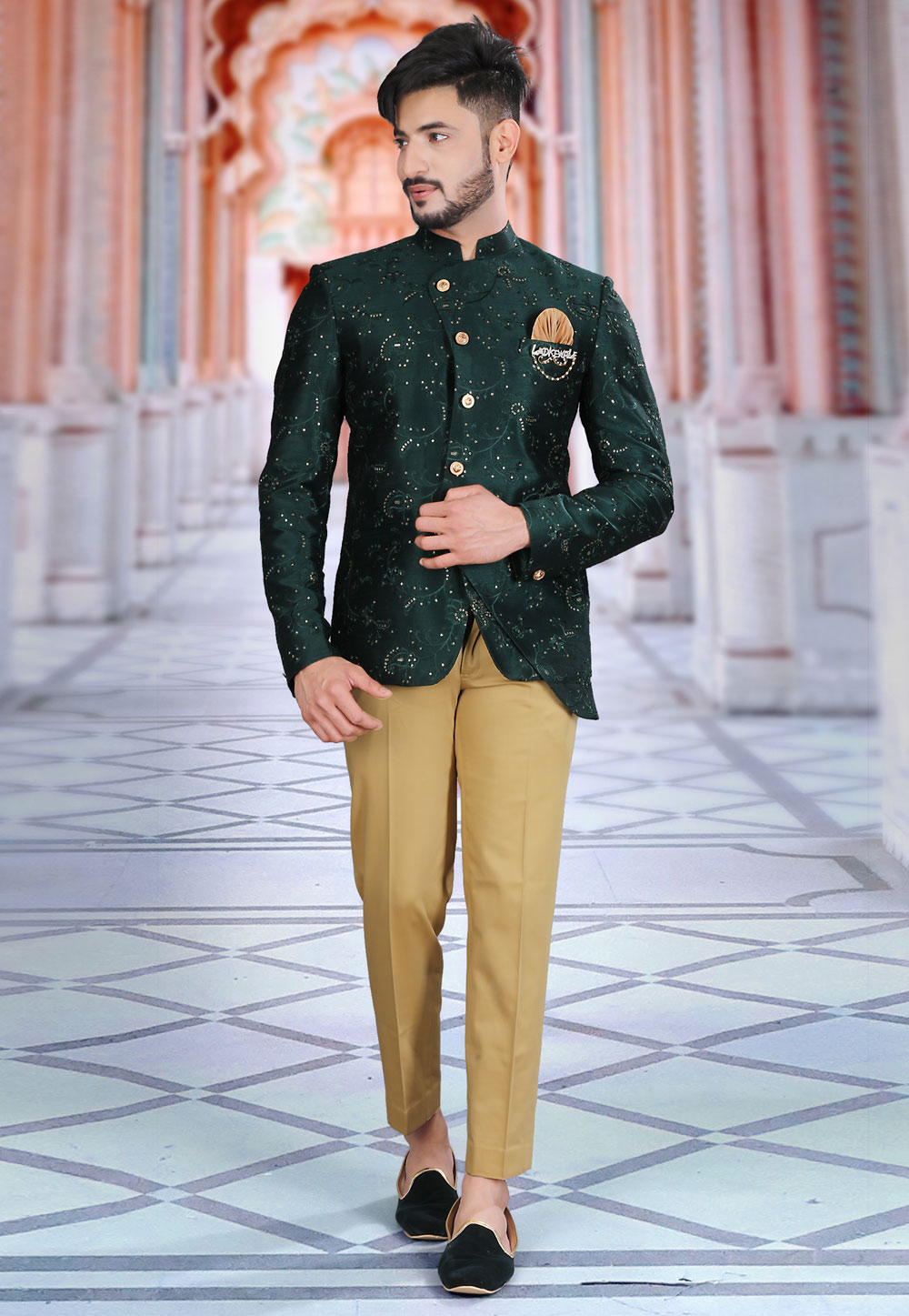 Green Art Silk Jodhpuri Suit 250477