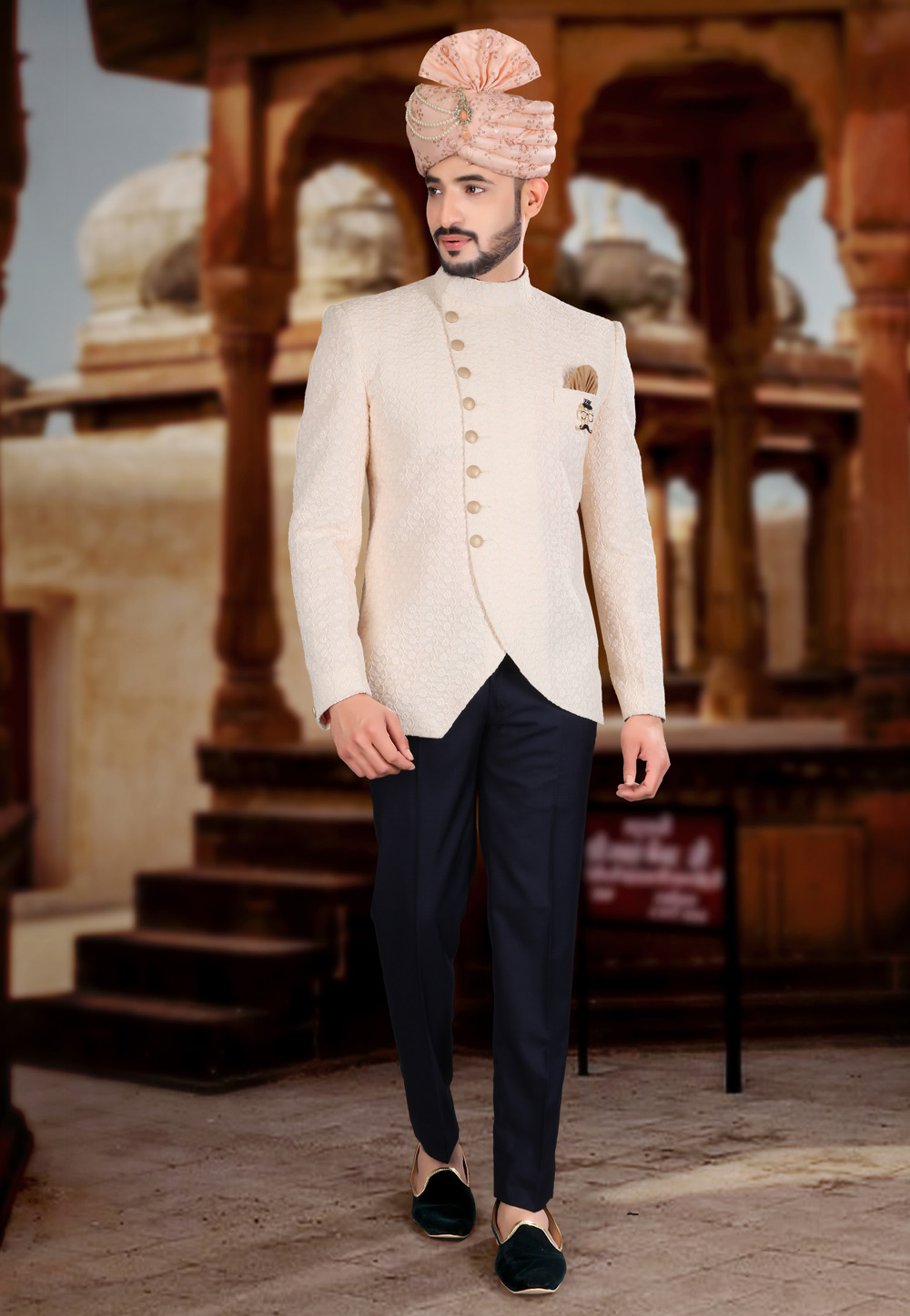 Cream Art Silk Jodhpuri Suit 250482