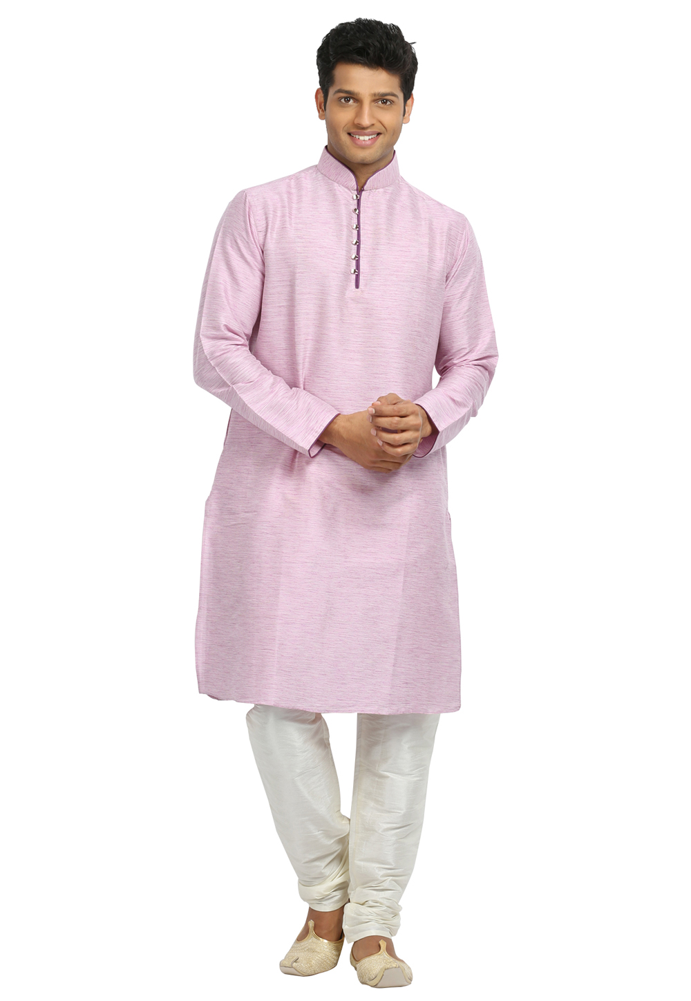 Light Pink Cotton Silk Readymade Kurta Pajama 203692