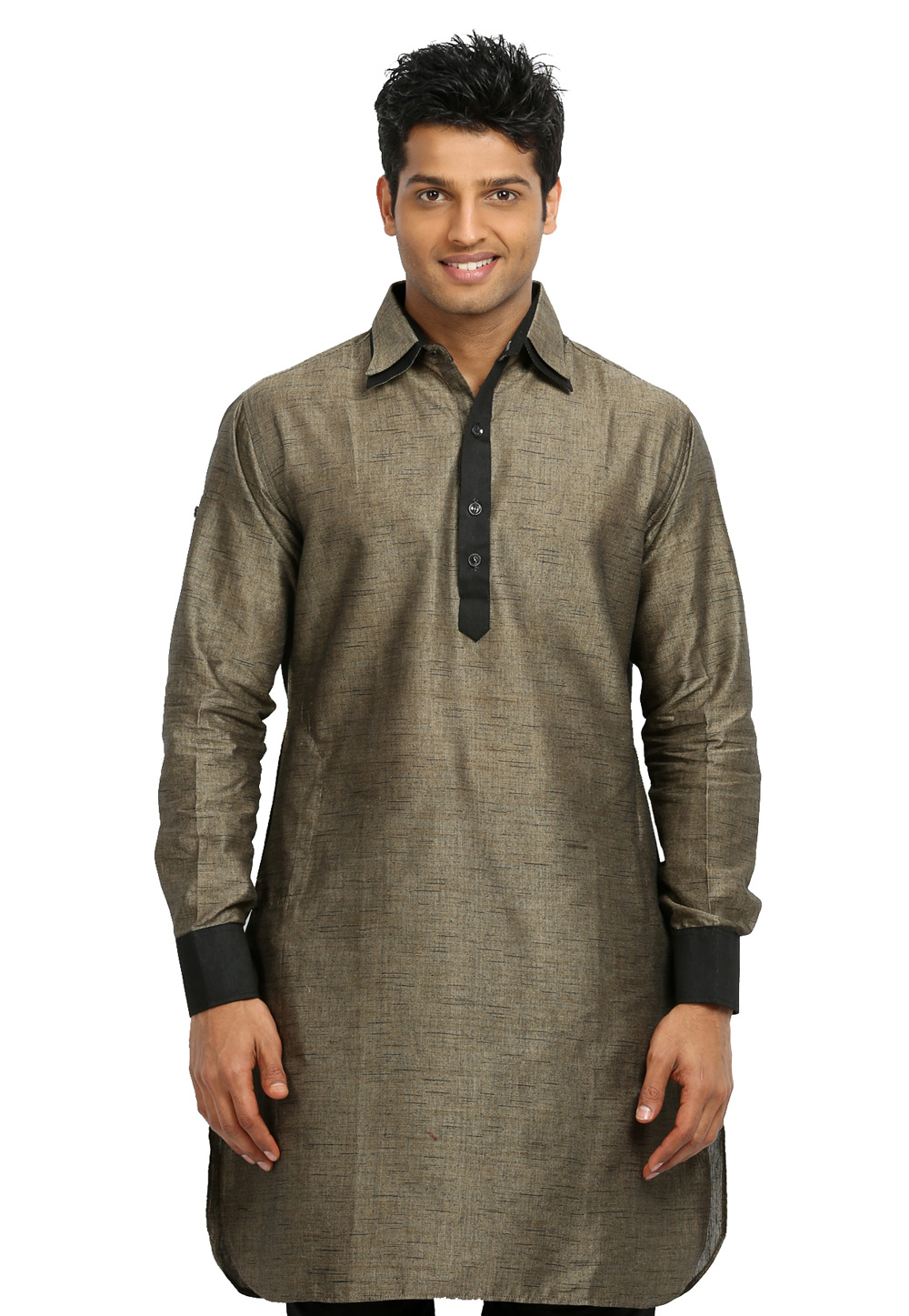 Brown Cotton Readymade Pathani Suit 166333