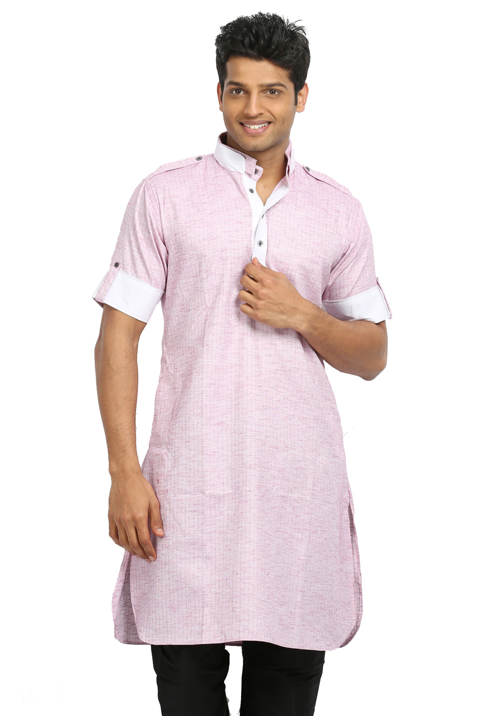 Light Pink Cotton Readymade Pathani Suit 166334