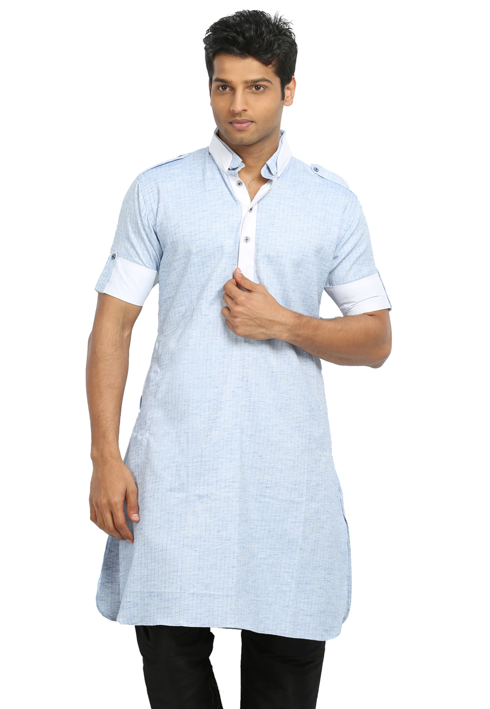 Light Blue Cotton Readymade Pathani Suit 166335
