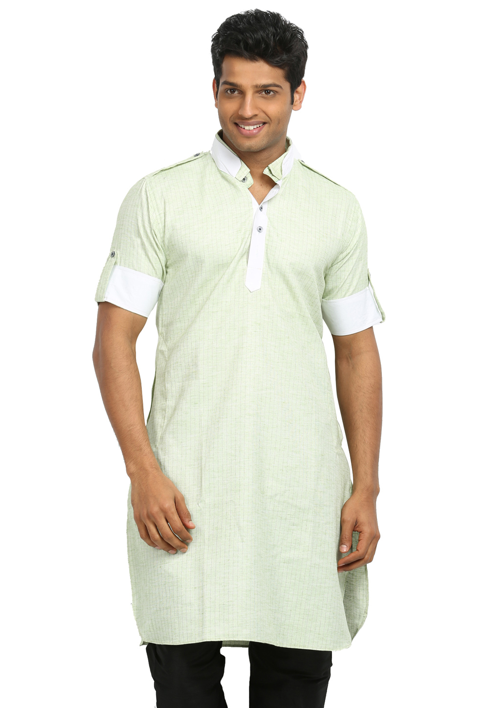 Light Green Cotton Readymade Pathani Suit 166337