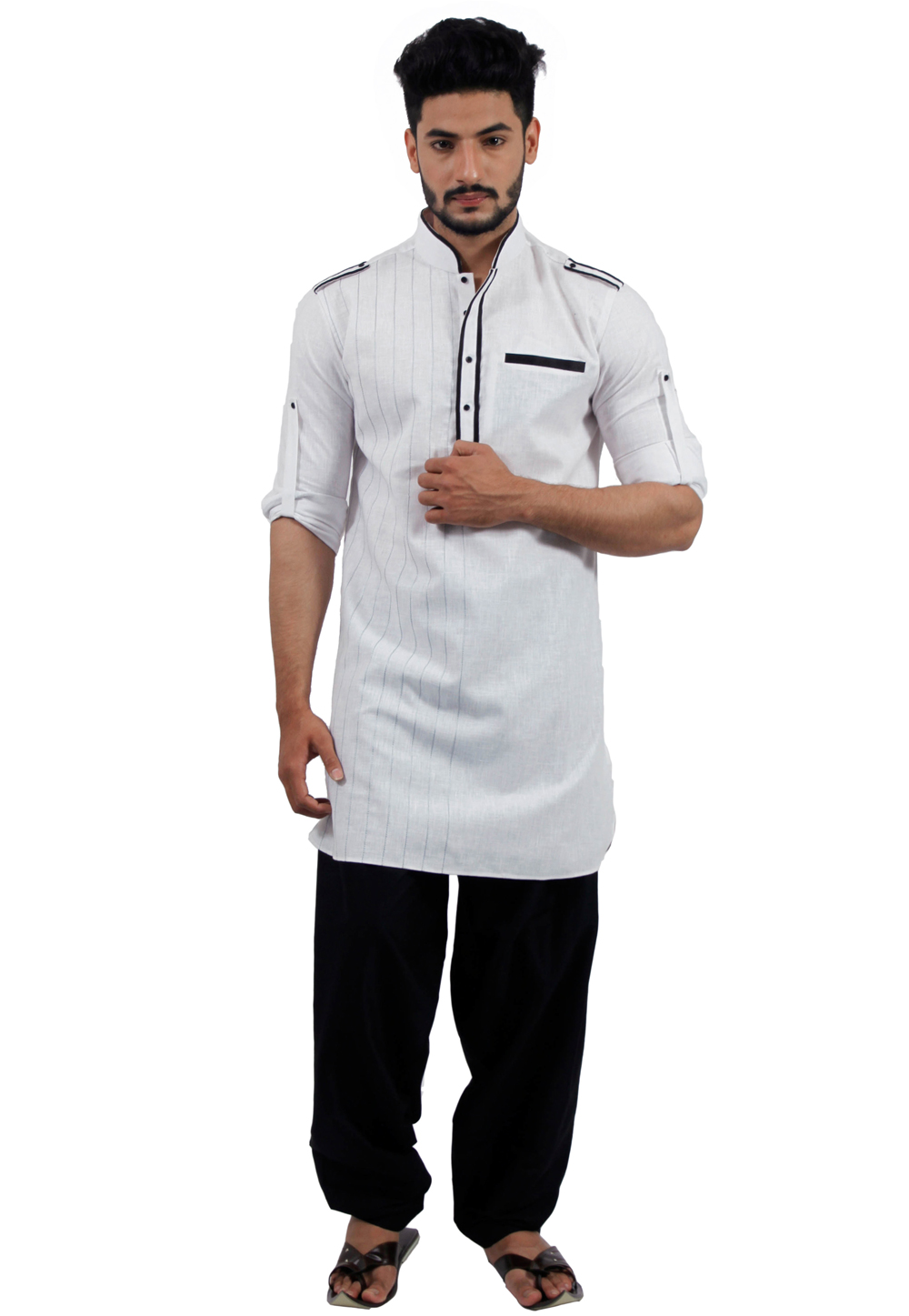 Off White Cotton Readymade Pathani Suit 166340