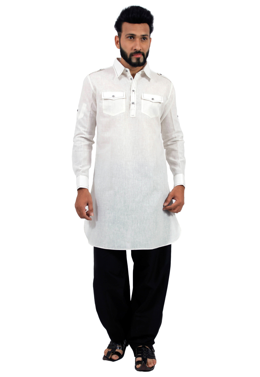 Off White Cotton Readymade Pathani Suit 166345