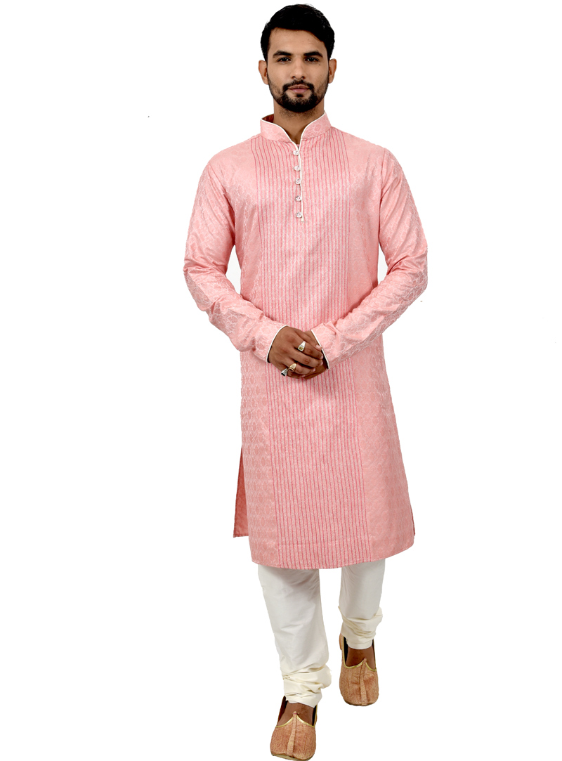 Pink Silk Readymade Kurta Pajama 113470