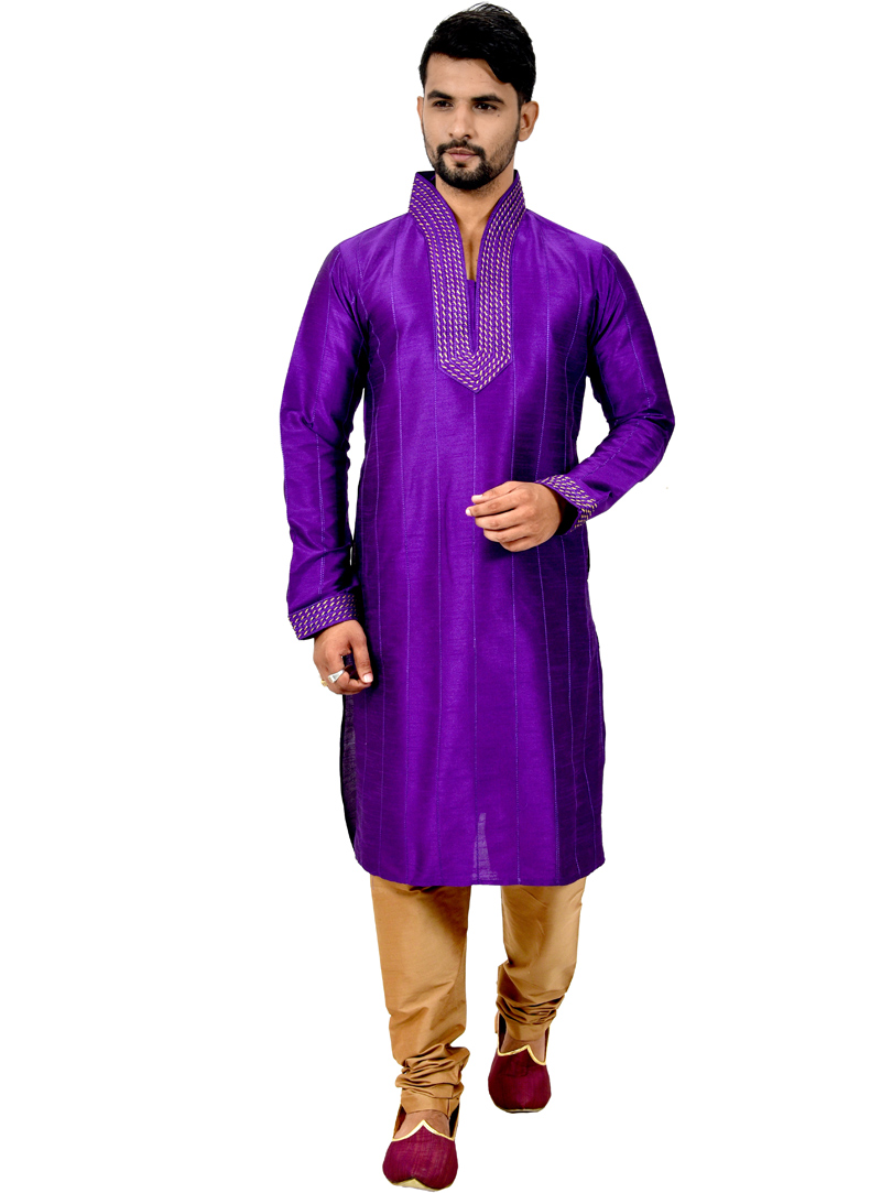 Purple Art Silk Readymade Kurta Pajama 113474