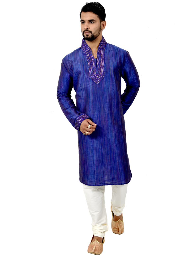 Royal Blue Silk Readymade Kurta Pajama 113485
