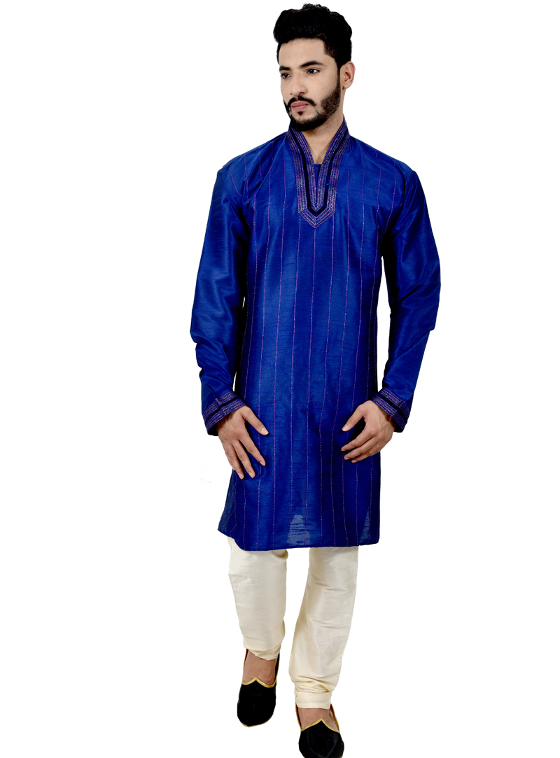 Royal Blue Art Silk Readymade Kurta Pajama 113486