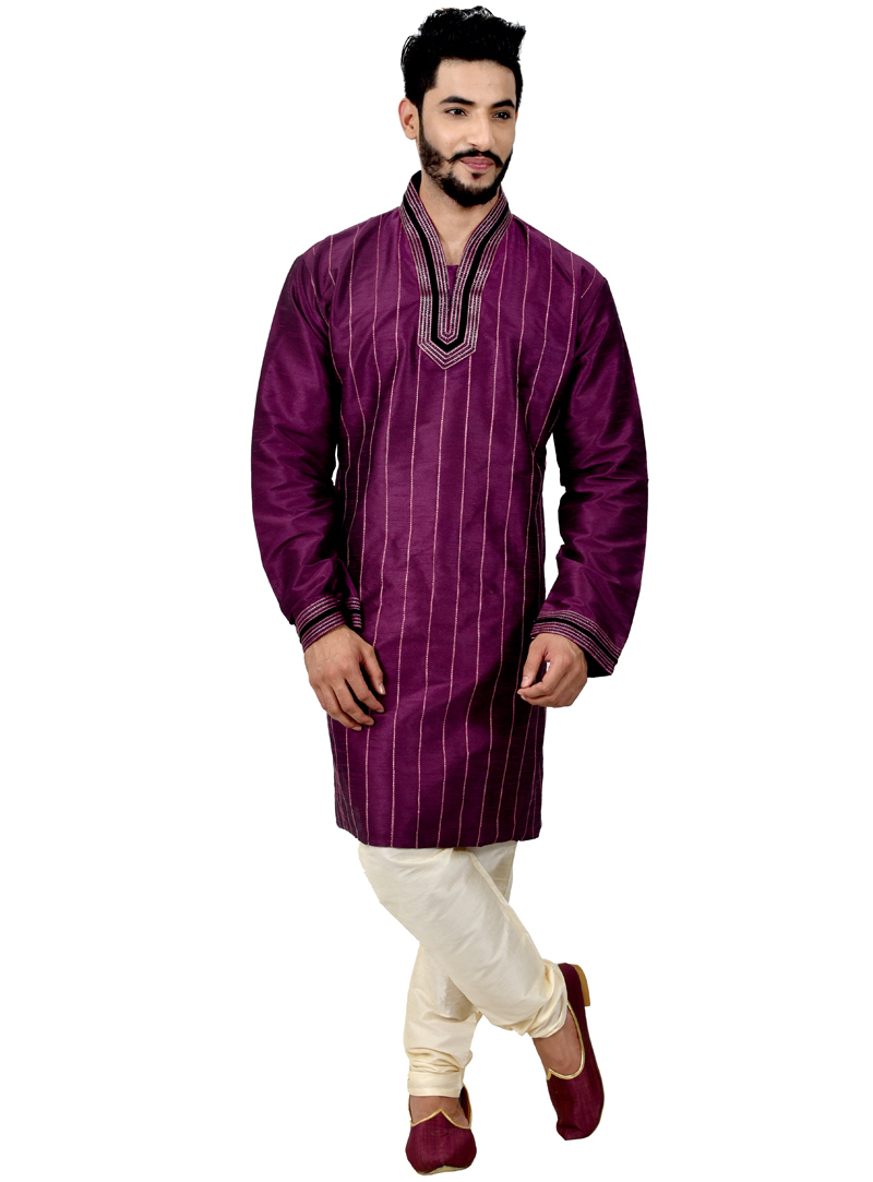 Purple Art Silk Readymade Kurta Pajama 113487