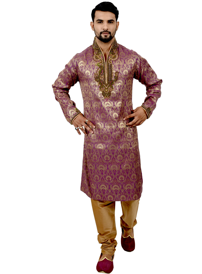 Purple Silk Readymade Kurta Pajama 113496