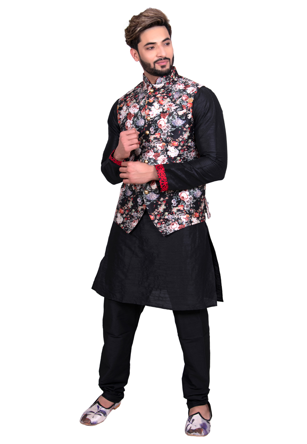 Black Art Silk Readymade Kurta Pajama With Jacket 202440