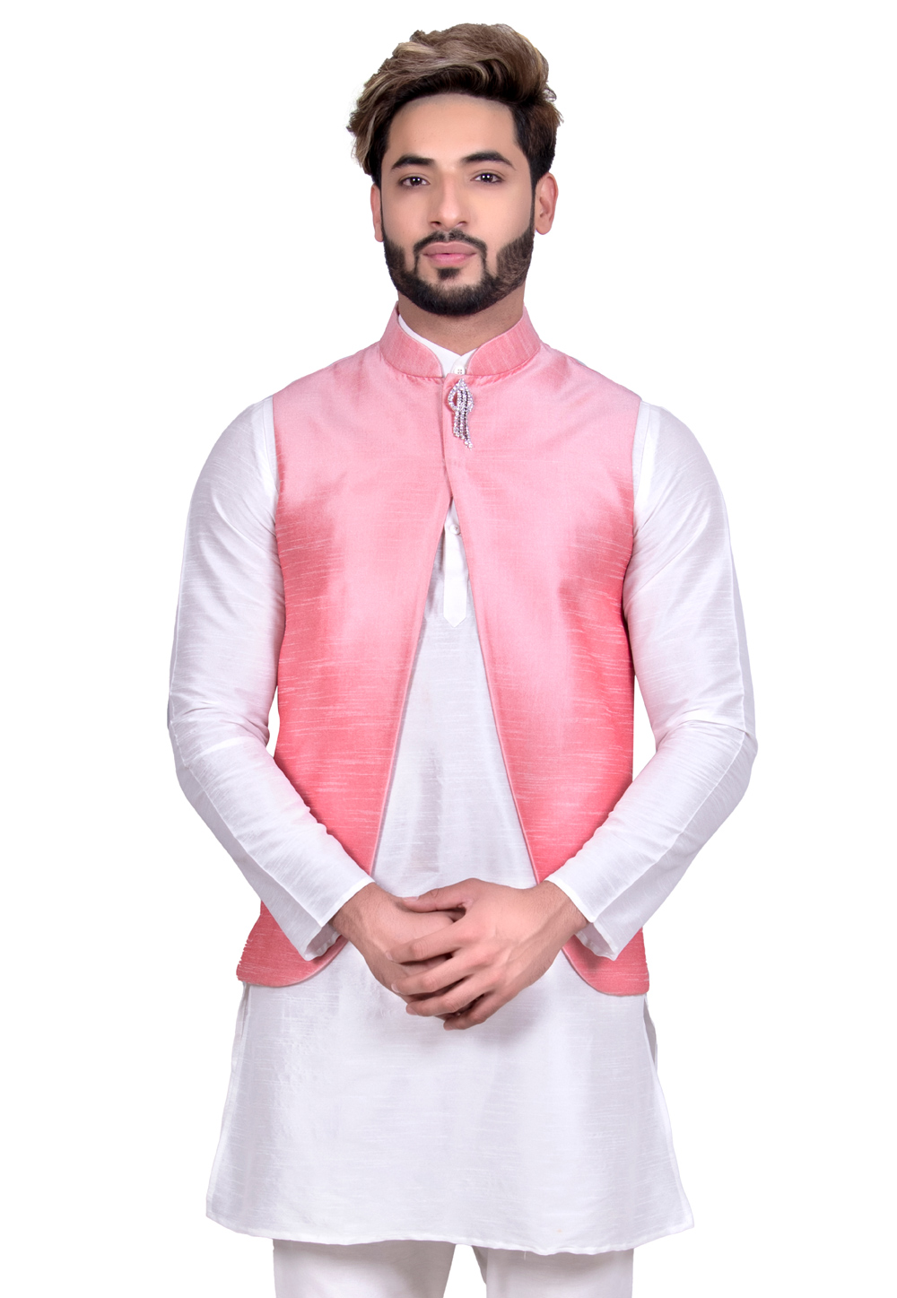 Pink Art Silk Readymade Nehru Jacket 203558