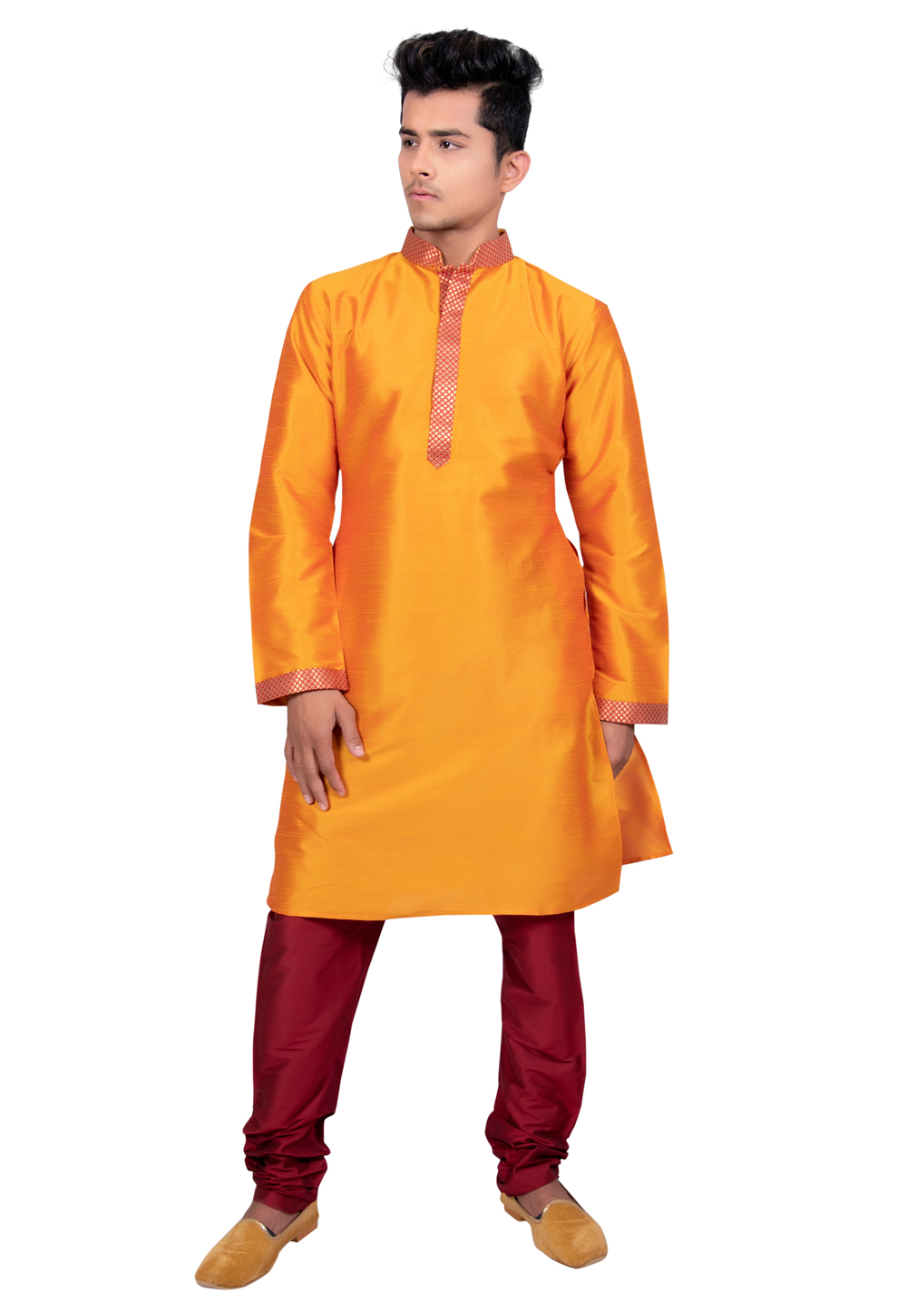 Orange Art Silk Readymade Kurta Pajama 202429