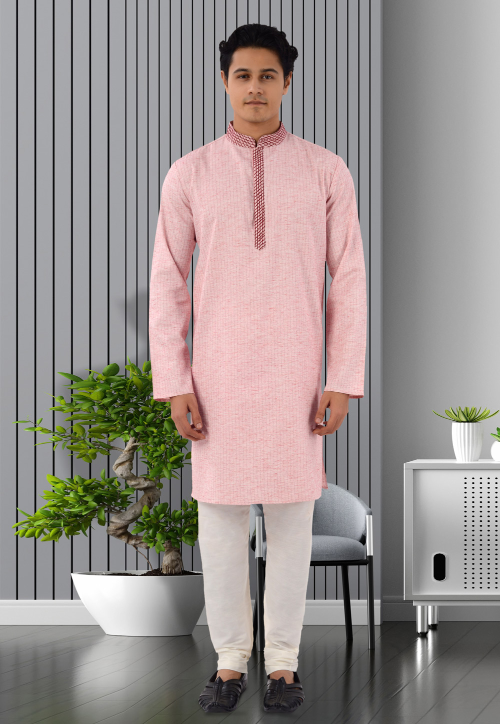 Light Pink Cotton Kurta Pajama 271382