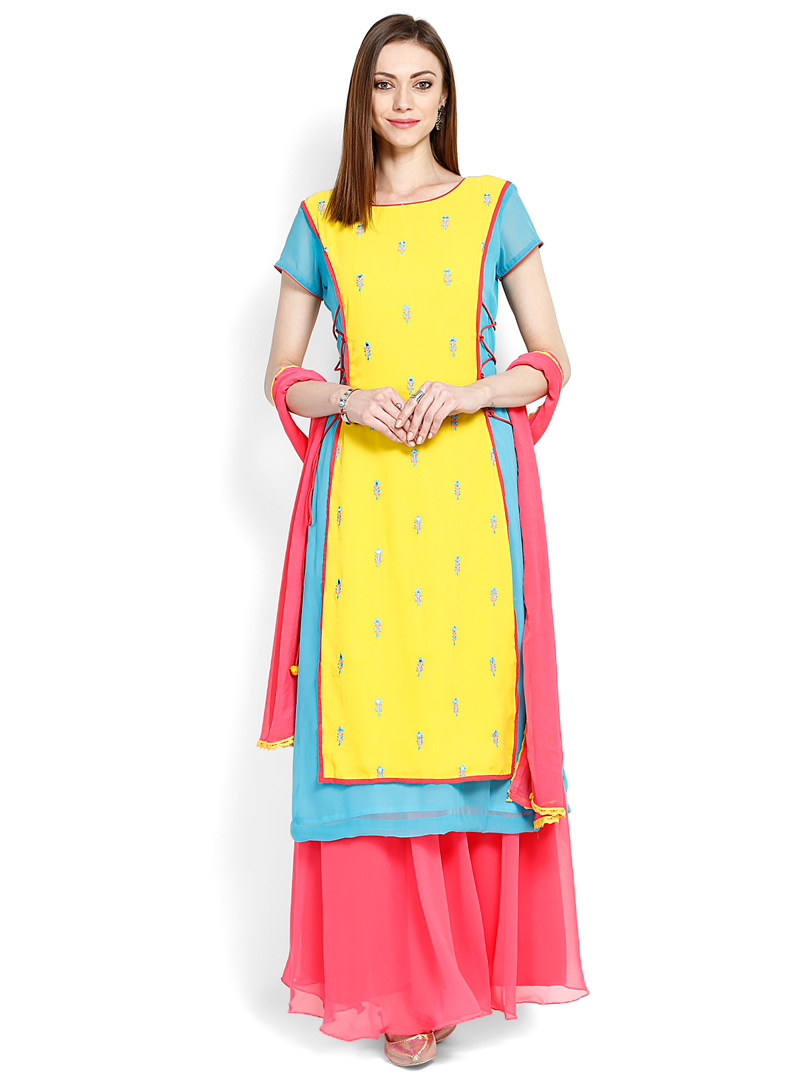 Yellow Georgette Readymade Palazzo Style Salwar Suit 104198