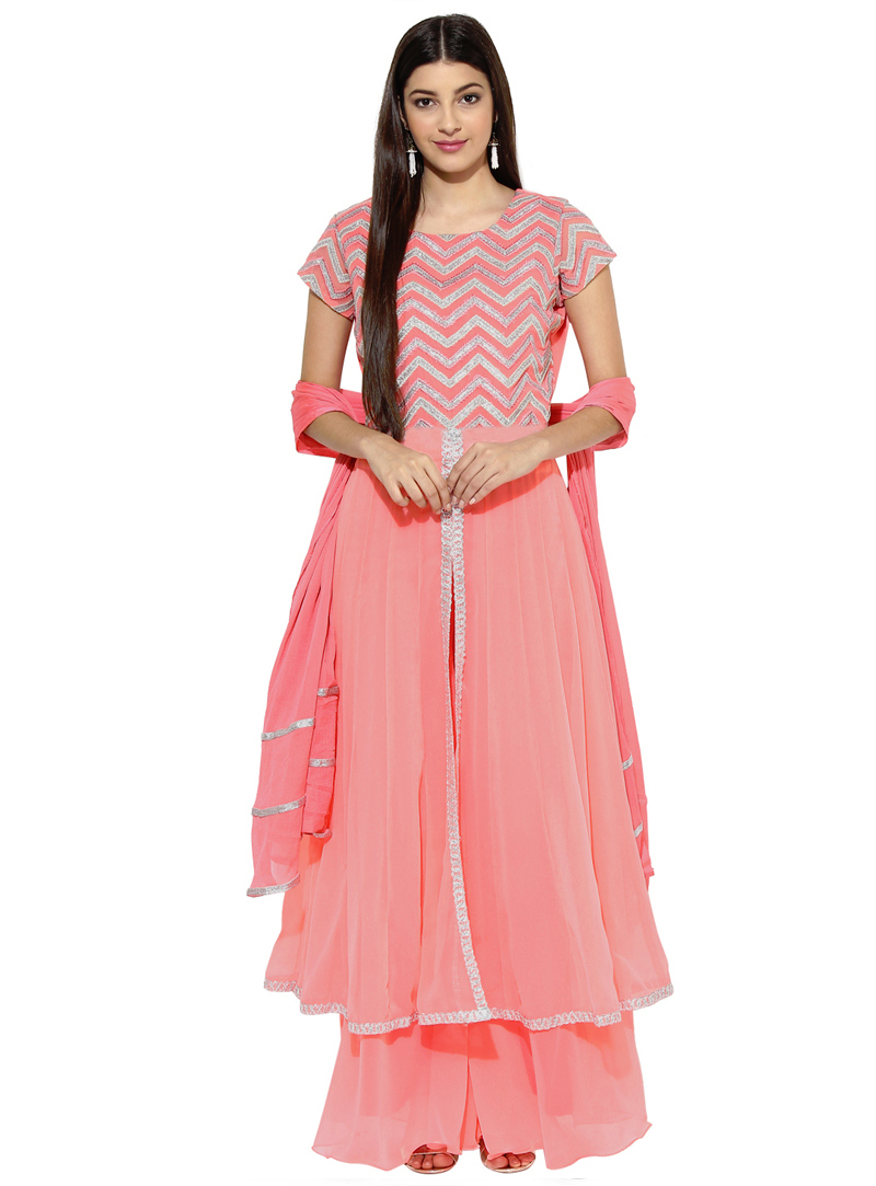 Peach Georgette Readymade Palazzo Style Salwar Suit 104222